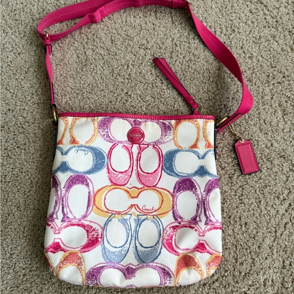 Coach Pink and White Crossbody Bag with Signature Design - Picture 1 of 9